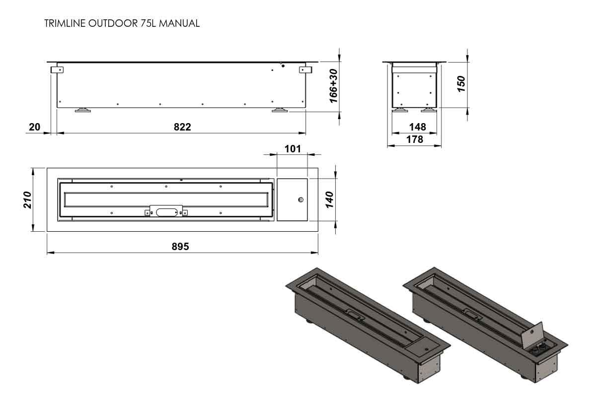 Outdoor Einbau-Gaskamin 75L von Trimline Fires - manuell